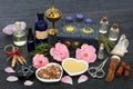 Pagan Love Potion and Aphrodisiac Ingredients Royalty Free Stock Photo