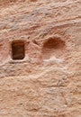 Pagan Nabataean altars carved into sand wall of Al Siq gorge in Nabatean Kingdom of Petra in the Wadi Musa city in Jordan