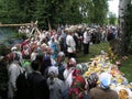 Pagan prayer Mari in the sacred grove on July 12, 2005 in Shorunzha, Russia