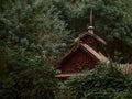 Forest hut house forester building forest trees evil foliage wooden frame old architecture style pagan