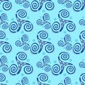 Pagan triple spiral celtic triskele geometric symbol seamless pattern. Trinity helix