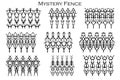 Assorted spooky cemetery fence silhouettes. Scary, haunted and spooky fence elements