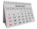 Page of the annual business desk monthly calendar. Date - month March 2023. png transparent