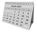 Page of the annual business desk monthly calendar. Date - month March 2023.