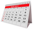 Page of the annual business desk monthly calendar isolated. Date - month April 2023