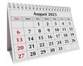 Page of the annual business desk monthly calendar isolated. Date - month August 2023. png