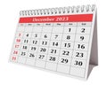 Page of the annual business desk monthly calendar isolated. Date - month December 2023