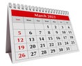 Page of the annual business desk monthly calendar isolated. Date - month March 2023