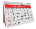 Page of the annual business desk monthly calendar isolated. Date - month October 2023. png