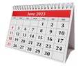 Page of the annual business desk monthly calendar isolated on png transparent. month June 2023