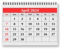 Page of the annual monthly calendar - April 2024