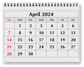 Page of the annual monthly calendar - April 2024