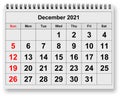 Page of the annual monthly calendar - December 2021