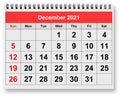 Page of the annual monthly calendar - December 2021 Royalty Free Stock Photo