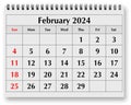 Page of the annual monthly calendar - February 2024