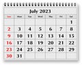 Page of the annual monthly calendar - July 2023