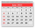 Page of the annual monthly calendar - June 2023