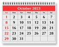 Page of the annual monthly calendar - October 2023