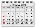 Page of the annual monthly calendar - September 2023