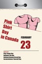 Page calendar Pink Shirt Day in Canada Royalty Free Stock Photo