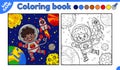 Page of coloring book with astronaut african boy Royalty Free Stock Photo