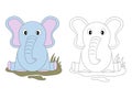 Page of coloring book for children. A cute elephant. Hand painted animal sketches in a simple style. T-shirt print, label, patch