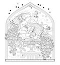 Page for coloring book. Illustration of couple beautiful peacocks from eastern fairy tale. Worksheet for children and adults.