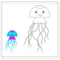 The page of the coloring book, octopus. Sketch and color version. Coloring book for kids. Vector Royalty Free Stock Photo