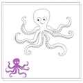 The page of the coloring book, octopus. Sketch and color version. Coloring book for kids. Vector Royalty Free Stock Photo