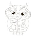 Page for coloring. Owl doctor in medical gown on white background