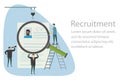 Page with cv,Business people hold a big magnifying glass, human resource recruitment concept