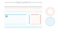 Page Design elementsset includes stripped blocks, text emphasis circles, infographic circle, dividers, quotation block, lines and Royalty Free Stock Photo