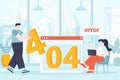 404 page error concept in flat design. Development team working on problem site Royalty Free Stock Photo