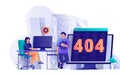 404 page error concept in flat design. Error accessing webpage scene template. Technical support team working on fixing website Royalty Free Stock Photo