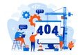 404 page error concept with people characters. Site under construction, internet disconnect scene. Page not found composition in Royalty Free Stock Photo
