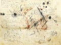 a page filled with mathematical equations and formulas is scattered in an artistic pattern, creating a visually dynamic and Royalty Free Stock Photo