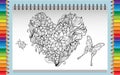 page with heart made of flowers bug and Royalty Free Stock Photo