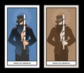 Page or knave of swords with top hat holding a sword with flowers and leaves. Minor arcana Tarot cards. Spanish playing cards Royalty Free Stock Photo