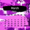 Page for March 2024. Square calendar planner. Purple template for design