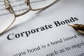 Page of newspaper with words corporate bonds. Royalty Free Stock Photo