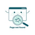 Page not found concept, 404 error web page with cute cartoon face. Flat line illustration concept for web