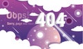 404 page not found concept, open space purple comets, moon and stars behind clouds