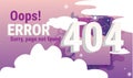 404 page not found concept, open space purple comets, moon and stars behind clouds