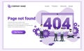 Page not found error 404 concept with people working on laptops searching and trying to fix errors. Can use for web banner,