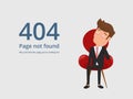 Page not found error 404. Tired bored upset businessman sitting on chair and seeing 404 error.