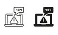 Page Not Found Line and Silhouette Icon Set. 404 Error Page. Laptop with Warning Sign. Trouble With Internet Connection