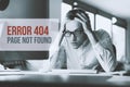 404 page not found and stressed office worker