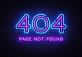 404 page not found vector banner. 404 error design template, neon sign billboard, contemporary design design. Vector Royalty Free Stock Photo