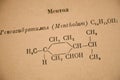 Page of old Russian chemistry book with chemical formula of Menthol