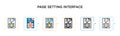 Page setting interface symbol vector icon in 6 different modern styles. Black, two colored page setting interface symbol icons